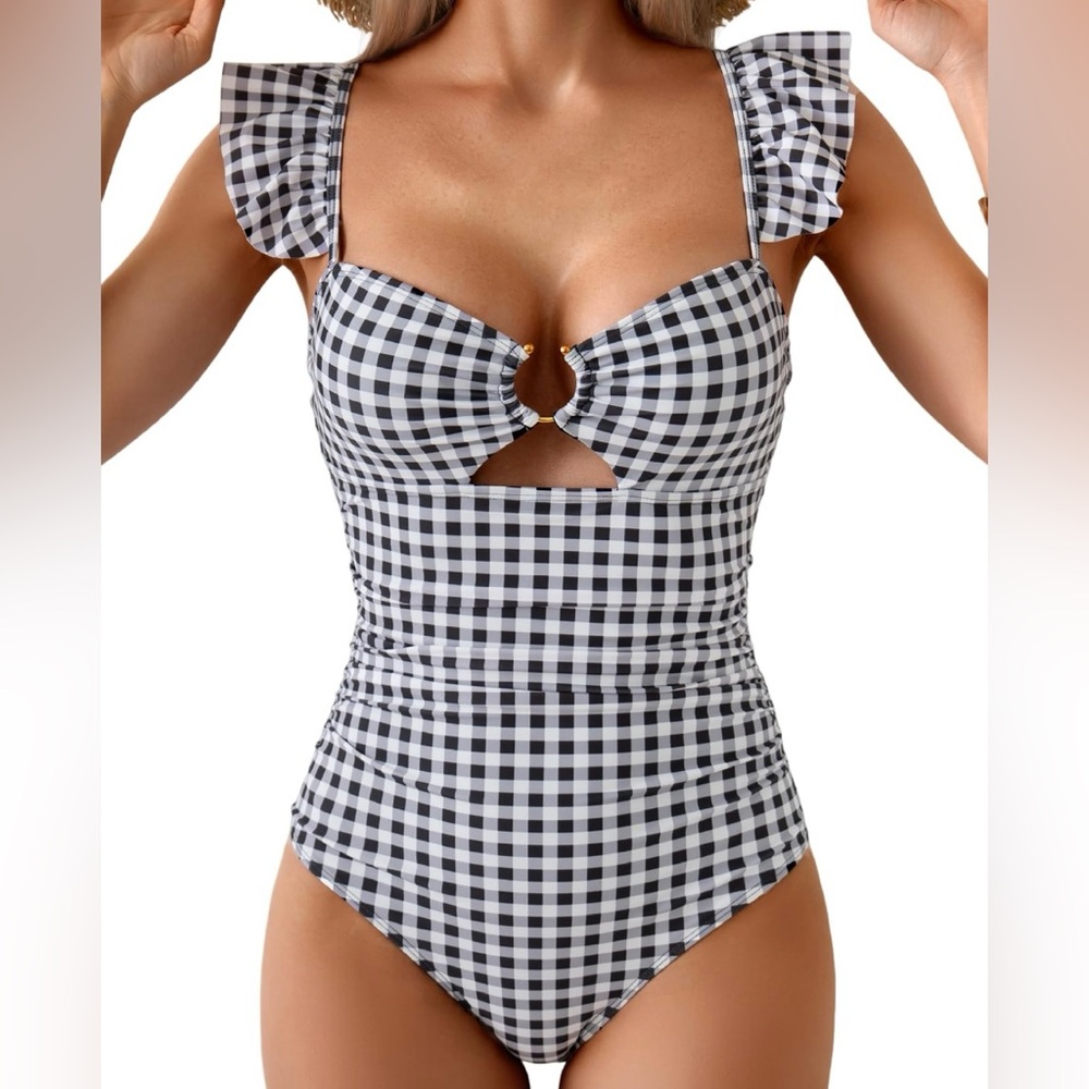 Women’s Stylish Black and White Checkered One Piece Size Medium